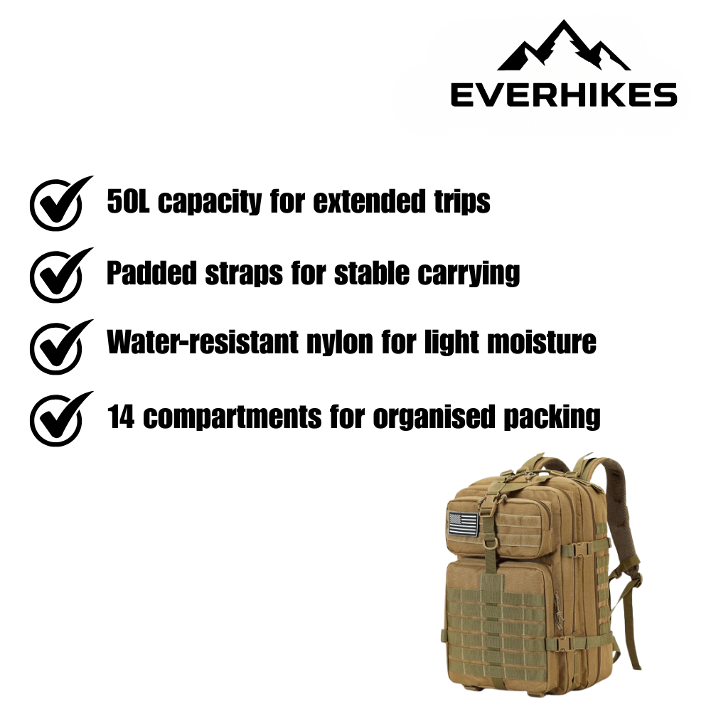 Hiking Backpack, Rugged Water-Resistant 50L | Everhikes