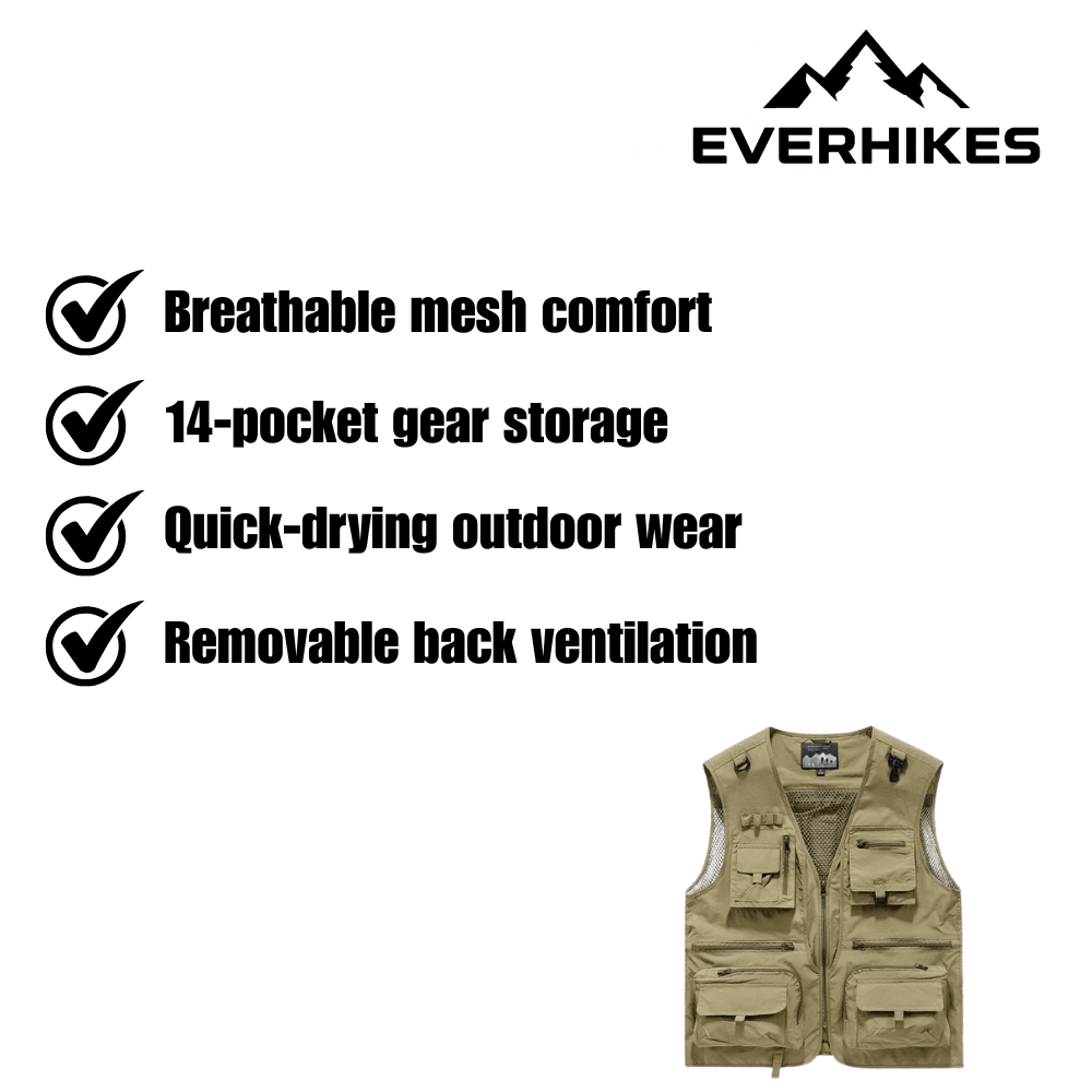 Utility Vest, Lightweight Mesh Multi - Pocket Outdoor Vest | Everhikes - Evercrest Outdoors